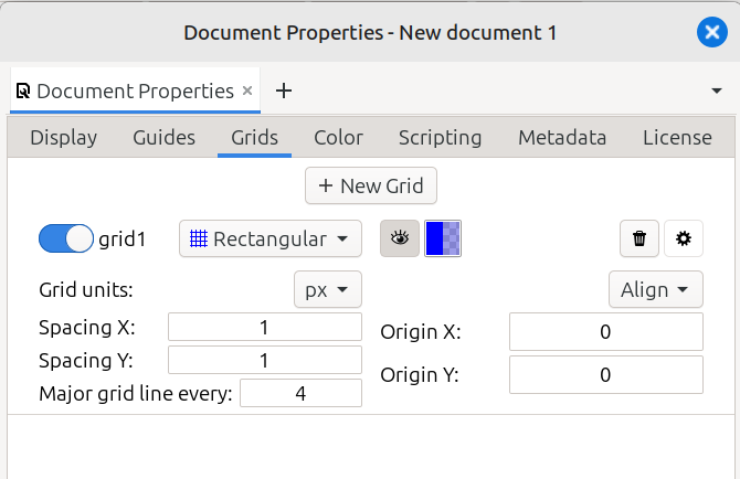 Document Properties for rectangular grids
