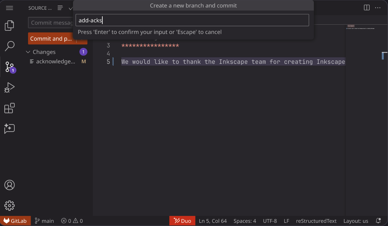 Entering a branch name