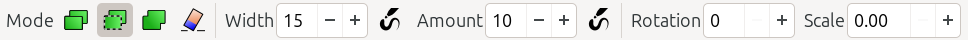 spray tool controls bar, left half